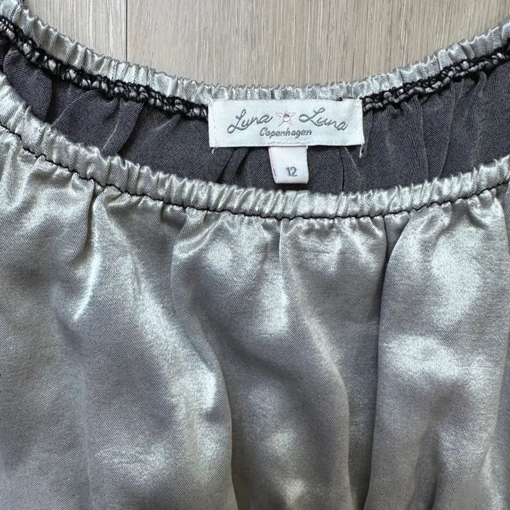 Luna Luna Copenhagen Velvet Satin Top, Black and Silver, Soze 12 - Picture 2 of 3